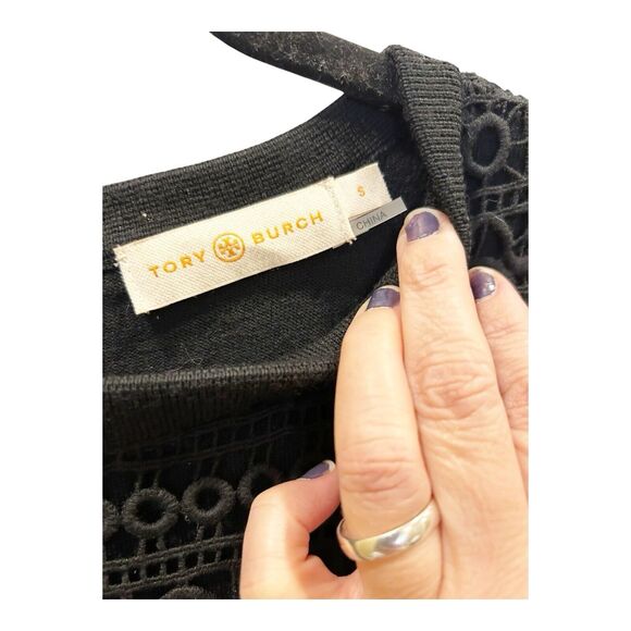 G30 Tory Burch Roberta Crochet Inset Knit Sweater Dress Career Work Sz 8 - Picture 7 of 8